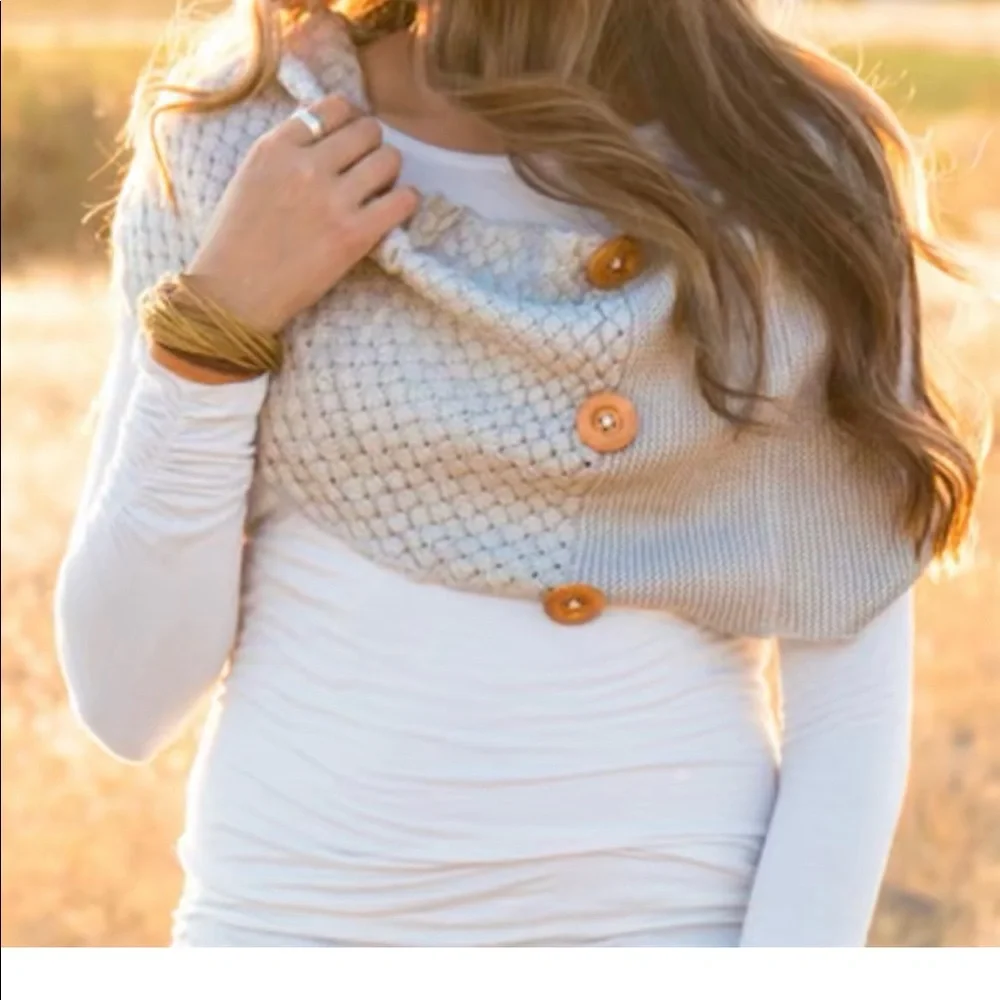 Crochet Button Infinity Scarf in color white. New without tags.
